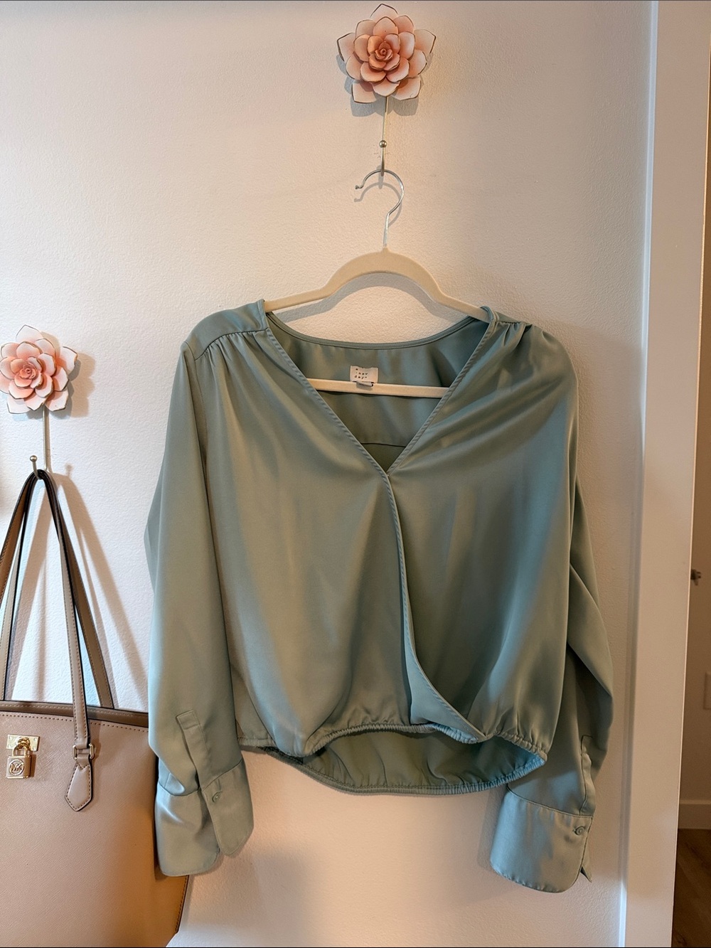 a new day Sage Green Surplice V-Neck Blouse